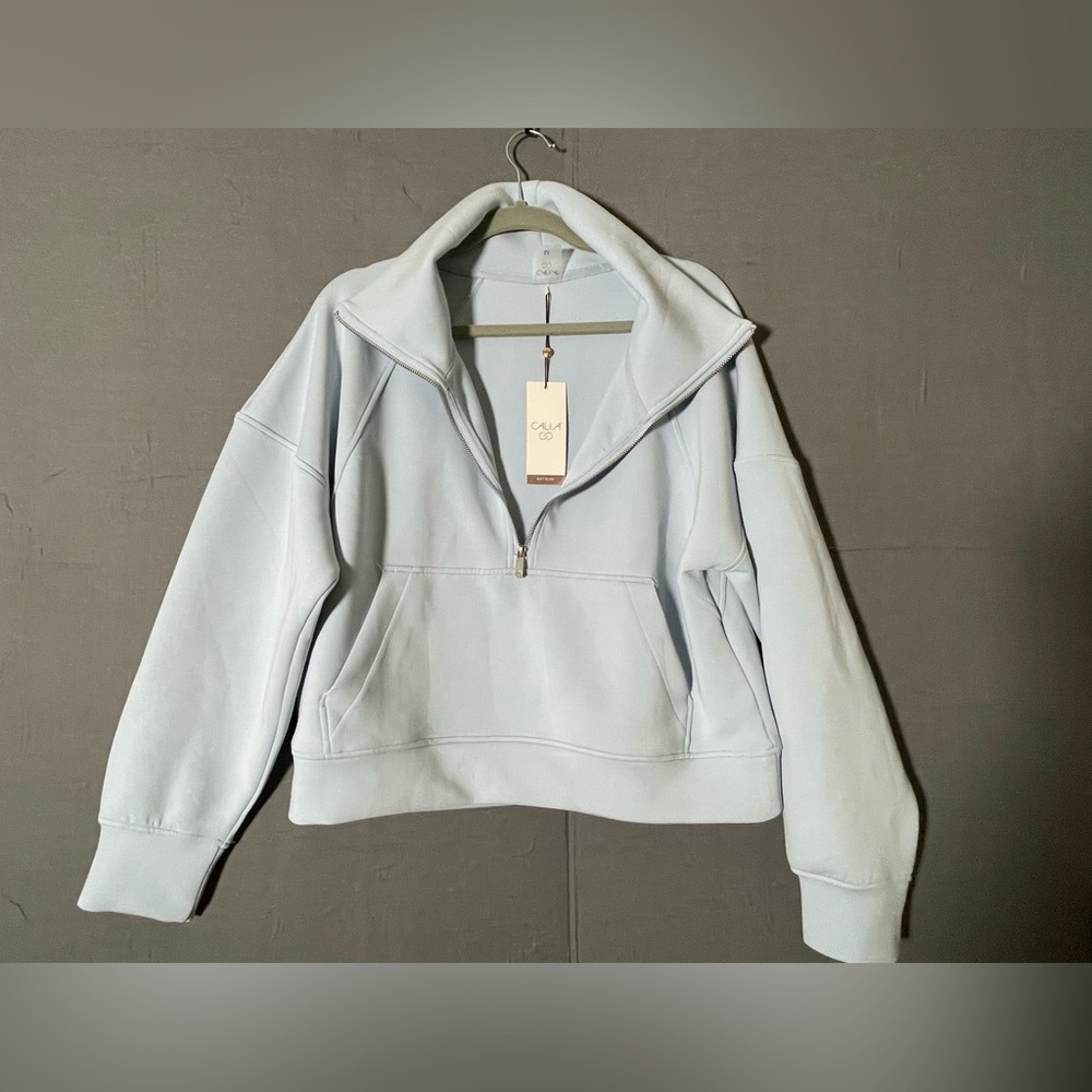 CALIA Women's Soft Scuba Mock Neck 1/4 Zip Size M Light Blue